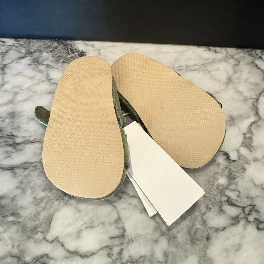 Janie and Jack Sandals Baby 6-12M GREEN Suede ~ Leather Buckle Strap Summer NWT